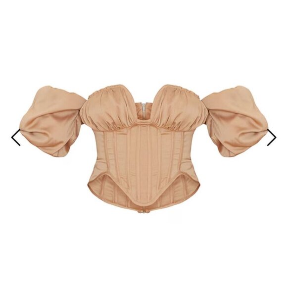 PrettyLittleThing PLT Champagne Textured Satin Bardot Corset Top 6 NWT - Picture 2 of 6